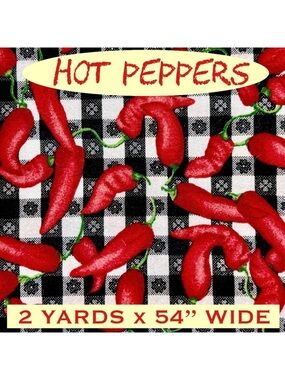 Fabric (75” x 54”) Red Peppers Black White Checkered Background